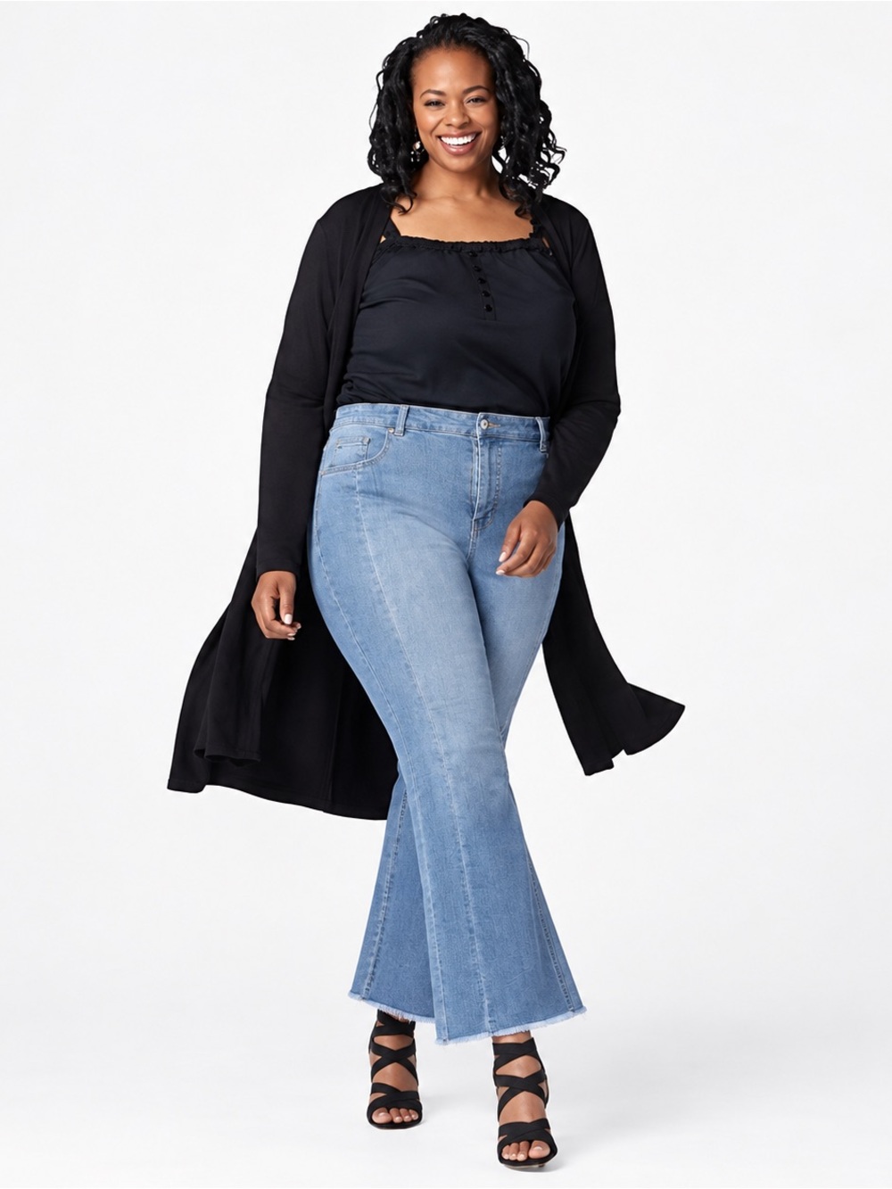 All Worthy Hunter McGrady Plus Sized Light Wash Raw Hem Flared Jeans Size 16 NWT